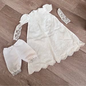 Vintage French‎ Victorian White Cotton Lace Ruffle Embroidery Dress Bottom 4 PCs